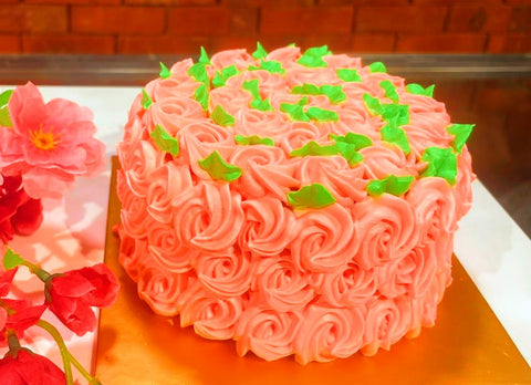 PINK FLORA WHOLE CAKE WITH GREEN